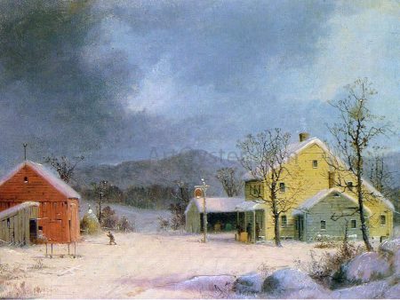 Yellow Farmhouse in Winter by George Henry Durrie - Hand-Painted Oil Painting on Canvas Hot on Sale