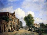 A View in a Town with Townsfolk on a Street Along a Canal by Marinus Van Raden - Hand-Painted Oil Painting on Canvas Online Hot Sale