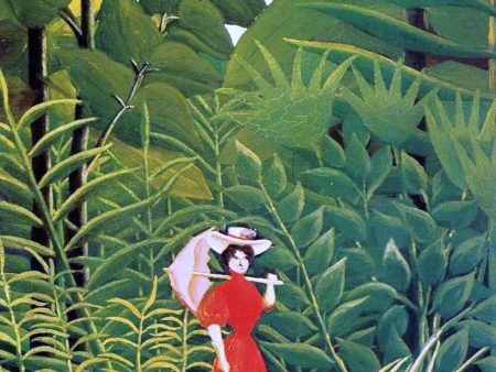 Woman with an Umbrella in an Exotic Forest by Henri Rousseau - Hand-Painted Oil Painting on Canvas For Discount