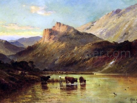 Cattle Watering in a Mountainous Landscape by Senior Alfred De Breanski - Hand-Painted Oil Painting on Canvas Supply