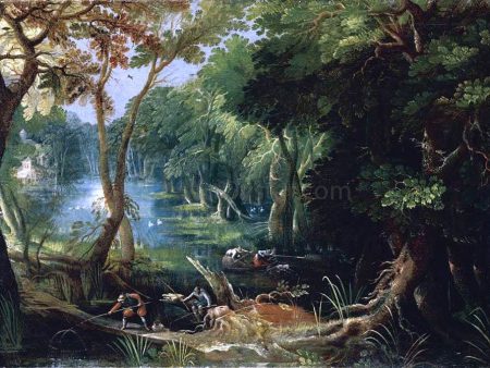 Wooded River Landscape by Frederik Van Valkenborch - Hand-Painted Oil Painting on Canvas For Sale