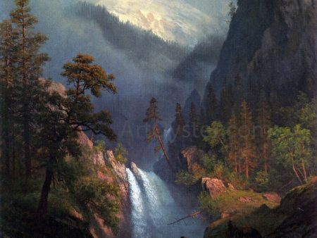 Cascading Falls at Sunset by Albert Bierstadt - Hand-Painted Oil Painting on Canvas For Cheap