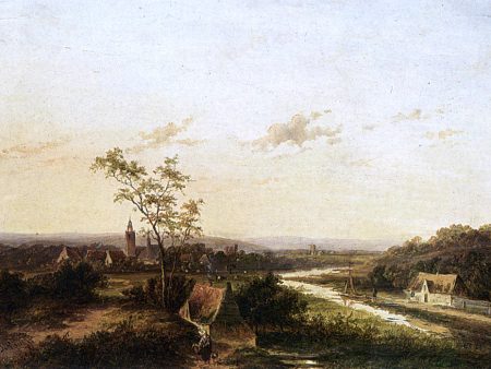 An Extensive Summer Landscape With A Town In The Background by Jan Evert Morel - Hand-Painted Oil Painting on Canvas Online