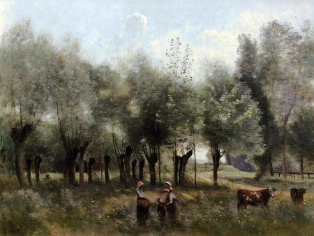 Women in a Field of Willows by Jean-Baptiste-Camille Corot - Hand-Painted Oil Painting on Canvas Cheap