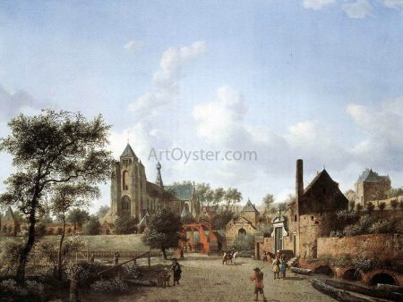 Approach to the Town of Veere by Jan Van der Heyden - Hand-Painted Oil Painting on Canvas For Discount