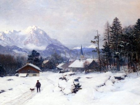 A Hunter in a Winter Landscape by Anders Anderson-Lundby - Hand-Painted Oil Painting on Canvas Sale