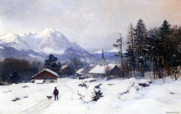 A Hunter in a Winter Landscape by Anders Anderson-Lundby - Hand-Painted Oil Painting on Canvas Sale