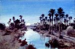 An oasis at night by Paul Pascal - Hand-Painted Oil Painting on Canvas For Cheap