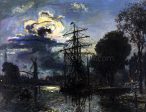 Canal in the Moonlight by Johan Barthold Jongkind - Hand-Painted Oil Painting on Canvas Online