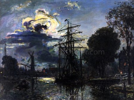 Canal in the Moonlight by Johan Barthold Jongkind - Hand-Painted Oil Painting on Canvas Online