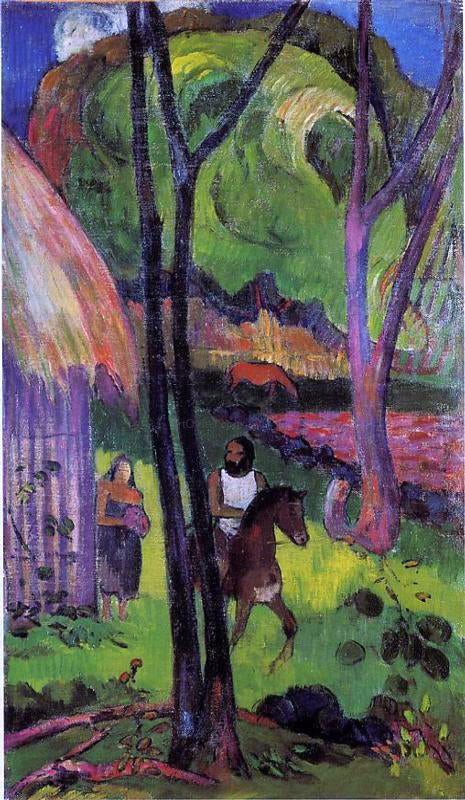 Cavalier devant la case by Paul Gauguin - Hand-Painted Oil Painting on Canvas Supply