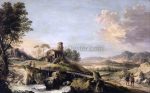 Pastoral Landscape with Figures by Jean-Baptiste Lallemand - Hand-Painted Oil Painting on Canvas Online now