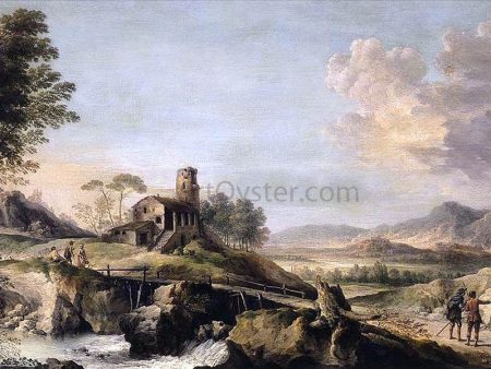 Pastoral Landscape with Figures by Jean-Baptiste Lallemand - Hand-Painted Oil Painting on Canvas Online now