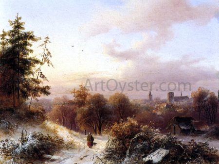 Winter: A Peasant on a Path in a Wooded Landscape, a Town in the Background by Alexander Joseph Daiwaille - Hand-Painted Oil Painting on Canvas Cheap