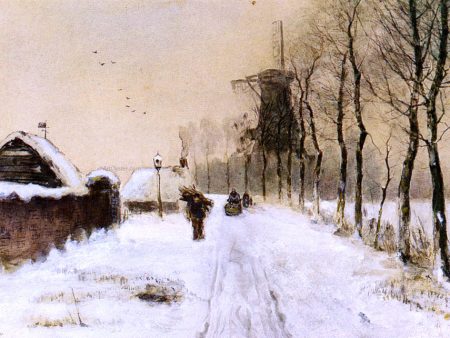 Wood Gatherers On A Country Lane In Winter by Louis Apol - Hand-Painted Oil Painting on Canvas Cheap