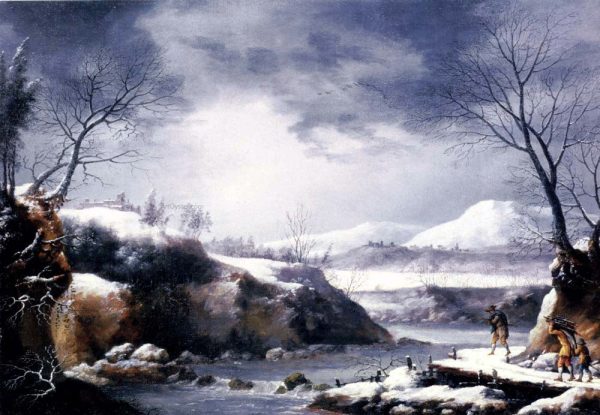 A Winter Landscape With Travellers On A Path by Francesco Foschi - Hand-Painted Oil Painting on Canvas Cheap