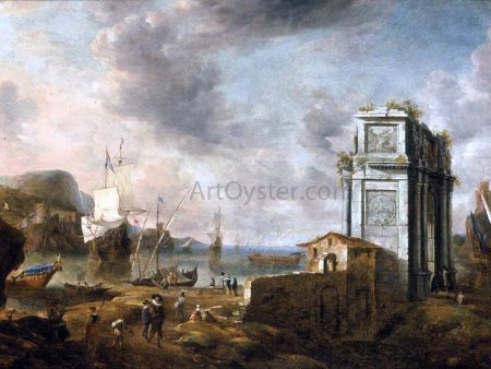 Capriccio of a Mediterranean Harbour by Jan Abrahamsz Beerstraten - Hand-Painted Oil Painting on Canvas Online Hot Sale