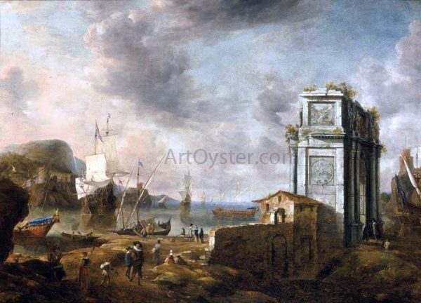 Capriccio of a Mediterranean Harbour by Jan Abrahamsz Beerstraten - Hand-Painted Oil Painting on Canvas Online Hot Sale