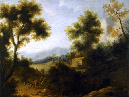 Wooded Landscape with a Herdsman and Woman on a Path in the Foreground by Ignacio De Iriarte - Hand-Painted Oil Painting on Canvas Sale