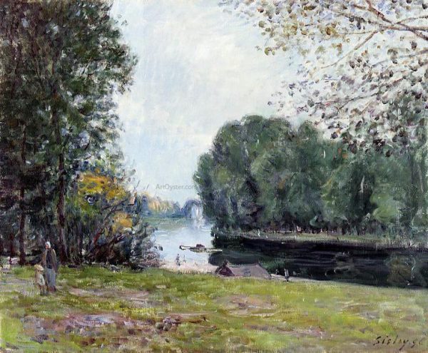 A Turn of the River Loing, Summer by Alfred Sisley - Hand-Painted Oil Painting on Canvas Fashion