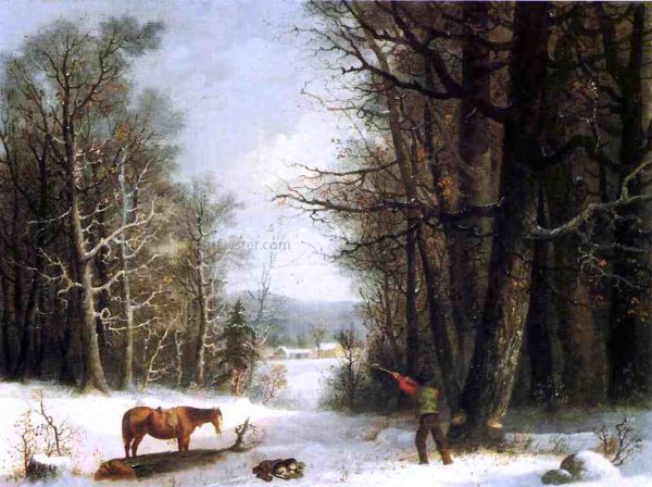 Woodsman in Winter by George Henry Durrie - Hand-Painted Oil Painting on Canvas Cheap