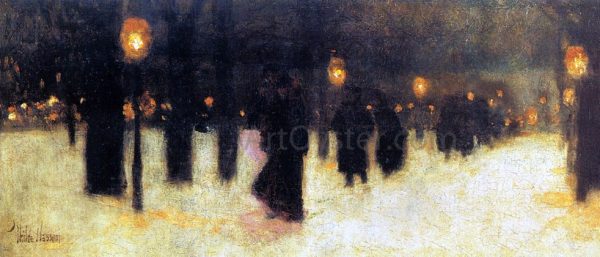 Across the Common on a Winter Evening by Frederick Childe Hassam - Hand-Painted Oil Painting on Canvas For Discount