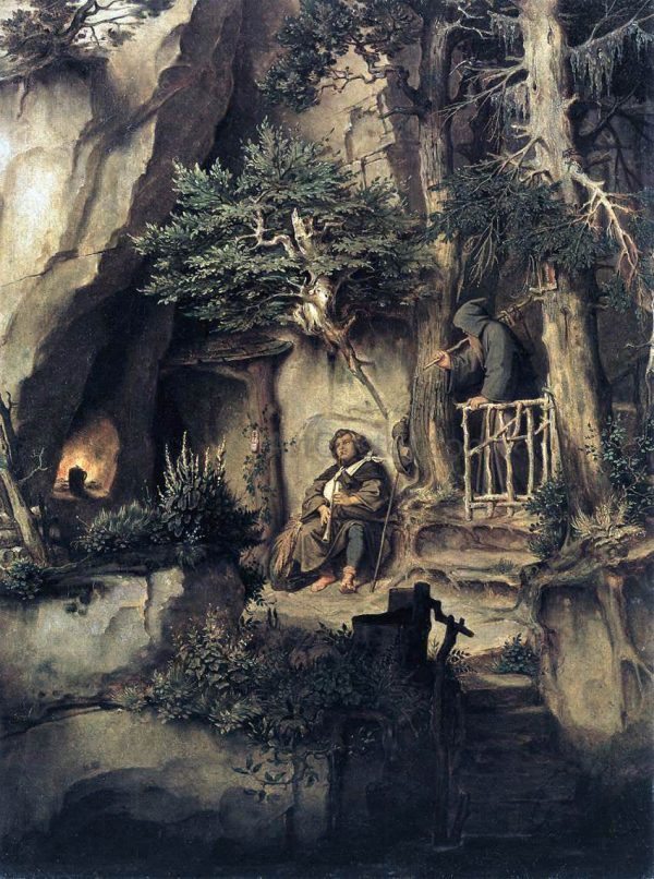 A Player with a Hermit by Moritz Von Schwind - Hand-Painted Oil Painting on Canvas Online Sale