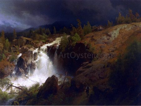 A Mountain Torrent by Herman Herzog - Hand-Painted Oil Painting on Canvas Discount