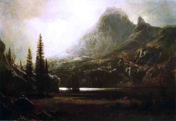 By a Mountain Lake by Albert Bierstadt - Hand-Painted Oil Painting on Canvas Discount