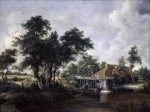 Wooded Landscape with Water Mill by Meyndert Hobbema - Hand-Painted Oil Painting on Canvas Fashion