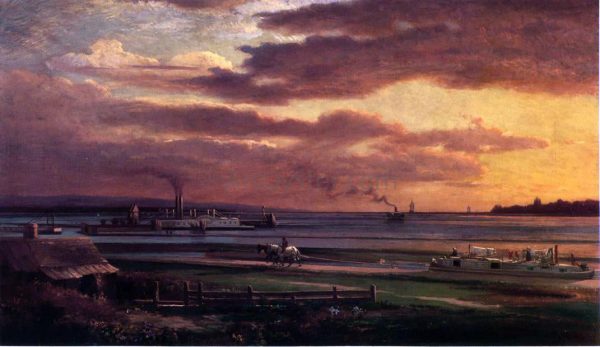 Buffalo Harbor from the Foot of Porter Avenue by Lars Gustaf Sellstedt - Hand-Painted Oil Painting on Canvas Hot on Sale