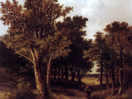 A Wooded Landscape With A Faggot Gatherer On A Sandy Track by Junior Abraham Hulk - Hand-Painted Oil Painting on Canvas Discount