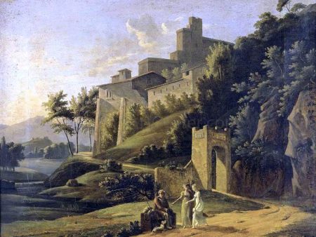 Landscape with a Fortress and a Beggar by Jean Victor Bertin - Hand-Painted Oil Painting on Canvas Online now