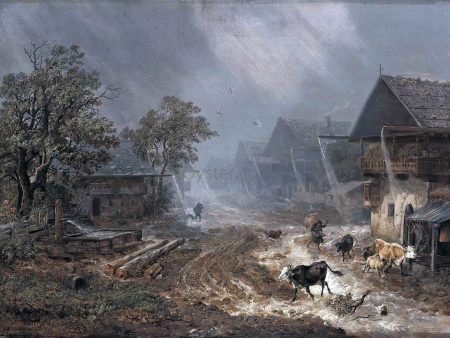 A Rain Shower in Patenkirchen by Heinrich Burkel - Hand-Painted Oil Painting on Canvas Online now