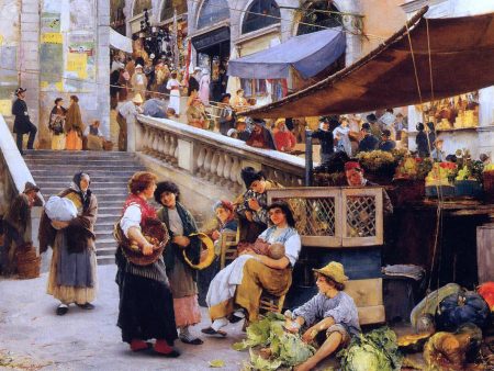 At the Foot of the Rialto, Venice by Henry Woods - Hand-Painted Oil Painting on Canvas Online now