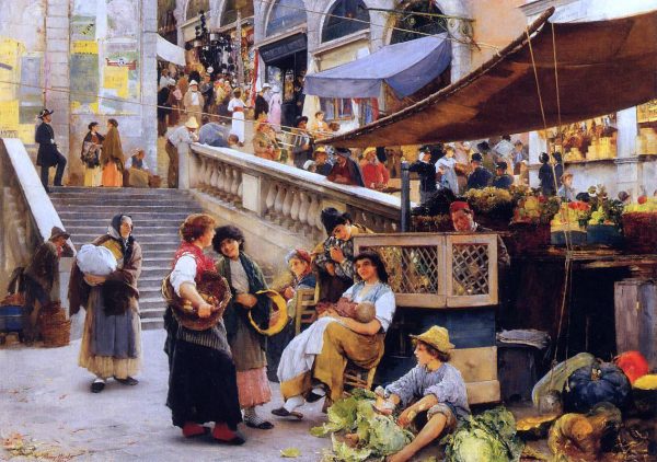 At the Foot of the Rialto, Venice by Henry Woods - Hand-Painted Oil Painting on Canvas Online now