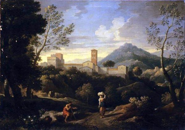 Classical Landscape with Figures by Jan Frans Van Bloemen - Hand-Painted Oil Painting on Canvas Cheap