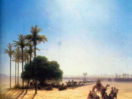 Caravan in Oasis, Egypt by Ivan Constantinovich Aivazovsky - Hand-Painted Oil Painting on Canvas on Sale