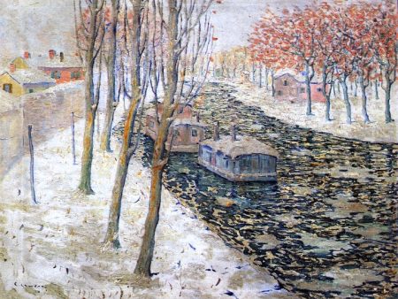 Canal Scene in Winter by Ernest Lawson - Hand-Painted Oil Painting on Canvas Fashion