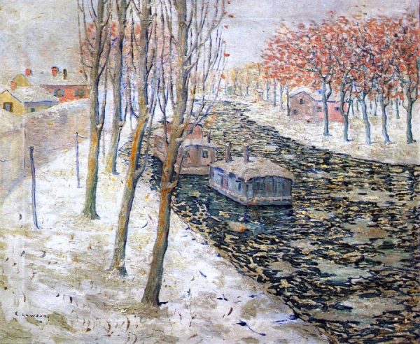 Canal Scene in Winter by Ernest Lawson - Hand-Painted Oil Painting on Canvas Fashion