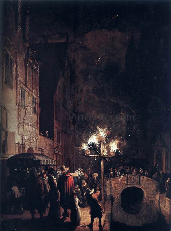 Celebration by Torchlight on the Oude Delft by Egbert Van der Poel - Hand-Painted Oil Painting on Canvas Cheap