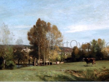 A Landscape with Cows by Eugene-Antoine-Samuel Lavielle - Hand-Painted Oil Painting on Canvas Discount