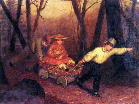 Collecting Autumn Leaves by Enoch Wood Perry - Hand-Painted Oil Painting on Canvas For Sale