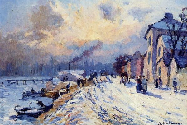 Banks of the Seine, Winter at Herblay by Albert Lebourg - Hand-Painted Oil Painting on Canvas Online