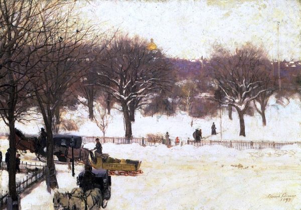 Boston Public Garden by Edward E Simmons - Hand-Painted Oil Painting on Canvas Discount