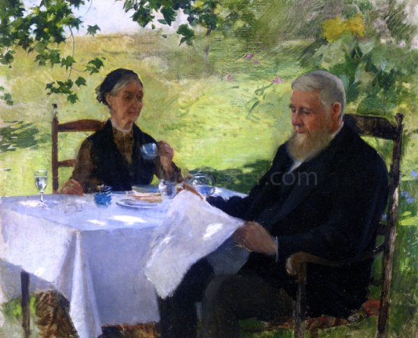 A Tea on the Porch by Willard Leroy Metcalf - Hand-Painted Oil Painting on Canvas For Discount