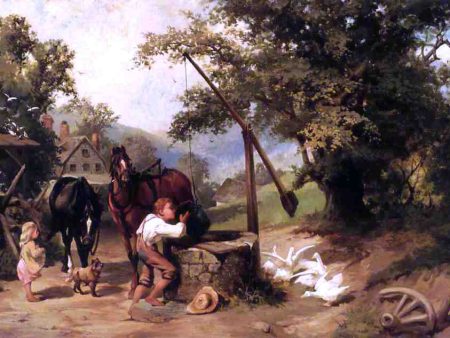 At the Well by Henry Cariss - Hand-Painted Oil Painting on Canvas Sale