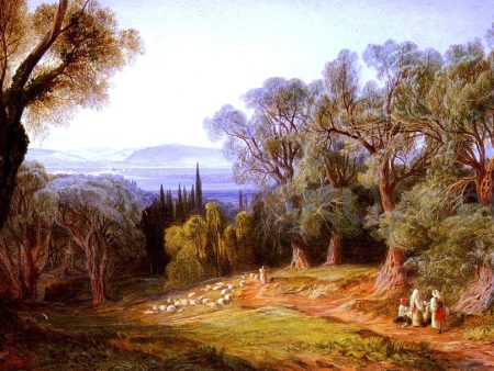 Corfu and the Albanian Mountains by Edward Lear - Hand-Painted Oil Painting on Canvas Cheap