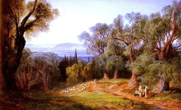 Corfu and the Albanian Mountains by Edward Lear - Hand-Painted Oil Painting on Canvas Cheap