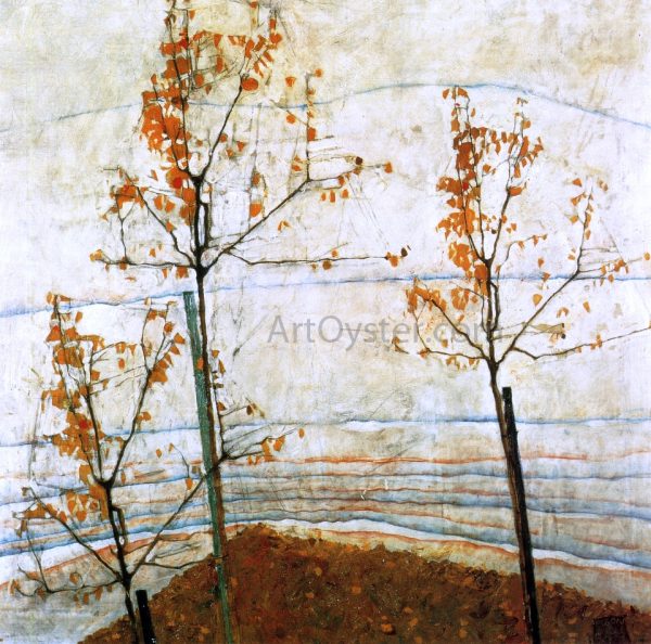 Autumn Trees by Egon Schiele - Hand-Painted Oil Painting on Canvas Fashion